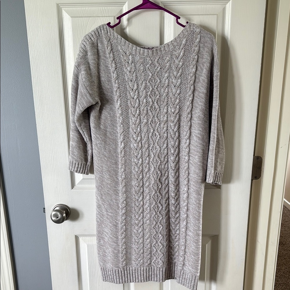 Gray Cable Knit Sweater Dress